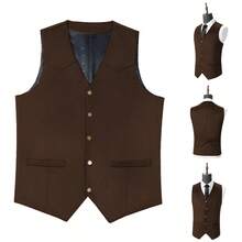 Retro Men's Western Cowboy Suit Vest Slim Fit V Neck Suede Leather Dress Vests Vintage Prom Wedding Casual Waistcoat