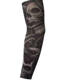 1件装纹身袖套，骷髅图案袖套，夏季骑行、驾驶、运动防晒袖套，理想礼物袖套，覆盖手臂，假纹身臂套，秋季服装，万圣节装扮，黑色袖套，男士礼物