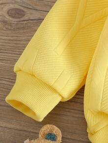 2pcs Baby Boy Casual Outfit Set - Letter Jacquard Crew Neck Long Sleeve Sweatshirt With Bear Embroidery And Pants, Autumn/Winter - Yellow - View 10