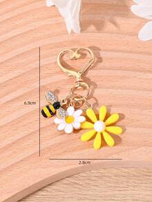 1 Stück Urlaubsstil süßer Blumen- & Bienen-Anhänger Schlüsselanhänger, Tasche/Auto Schlüssel Dekoration, geeignet als Geschenk für Familie, Freunde, Studenten zu Geburtstag/Feiertagen, Taschenzubehör Schlüsselbänder mit ID-Halter, Autoschmuck, Taschenanhänger, Weihnachtsgeschenk, Lehrer, Schwester