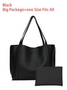 Minimalist Shoulder Tote Bag And Inner Pouch Black Vintage Tote Bag Large Capacity Solid Color Shoulder Bag, Small Bag, Mother And Child Bag, Large Capacity Single Shoulder Tote Bag,School Bag,Large Capacity,Portable,Classic Casual,Business Casual,For Teen Girls Women College Students,White-Collar Workers,Perfect For Work,Back To School,Middle School,High School,College,Vacation, New Fashionable Big Bags For Women