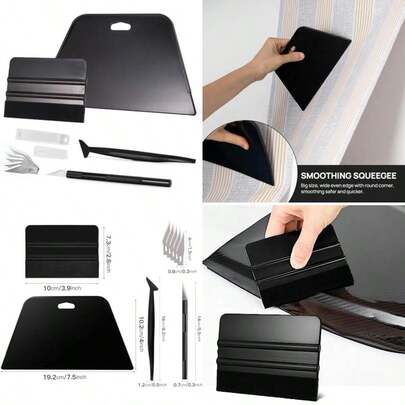 NEWISHTOOL Wallpaper Smoothing Tool Kit, Wallpaper Tools For Applying Peel And Stick Contact Paper Vinyl Film, Includes Big Smoothing Squeegee, Felt Scraper, Edge Tucking Stick, Craft Knife & Blades(Set-01)