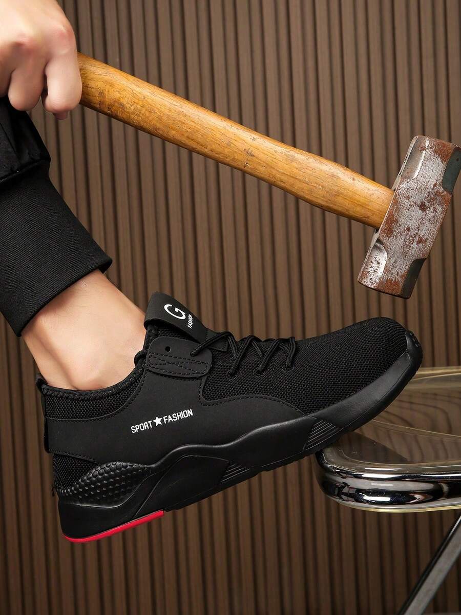 Men's Construction Safety Shoes Anti-Smashing, Anti-Piercing Work Shoes - 黑色 - 查看 1