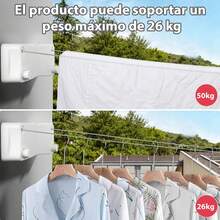5.2M Tendedero Retráctil Montado en la Pared para Interior y Exterior, Tendedero Retráctil Compacto Montado en la Pared, Tendedero Retráctil Montado en la Pared para el Hogar, Fácil de Instalar (Blanco) - 1 - Ver 3