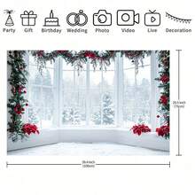 1 pièce Toile de fond de Noël Wonderland d'hiver - Fenêtres enneigées avec poinsettia rouge, décoration de fête intérieure et extérieure, bannières pour studios photo d'anniversaire et de mariage, décoration de fête, design de paysage enneigé, matériel, convient pour les célébrations de Noël. Taille, toile de fond de fête multifonctionnelle pour Noël d'hiver, décoration intérieure et extérieure, studio de photographie, décoration de jardin, décoration de fête et cabines téléphoniques. - Multicolore - Voir 8