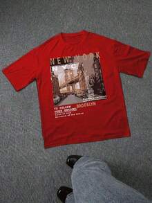 Men's Casual Cotton Streetwear New York Brooklyn Street Scene High-Quality Clothing  T-Shirt 100% Heavy Cotton T-Shirt Men's Casual Cotton Short Sleeve T-Shirt - Basic Summer Men's T-Shirt (S-XXXL) Cotton, Retro, Cotton, Cotton Shirt, Graphic T-Shirt, Romwe, Fun T-Shirt, Graphic T-Shirt, Western Style, Gift - Red - View 2