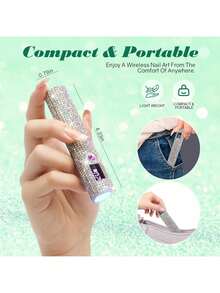 1 pieza Mini lámpara LED UV para uñas, portátil, adecuada para esmalte de uñas y gel, secado rápido, luz UV recargable con pantalla LED, herramienta de manicura - Plateado - Ver 7