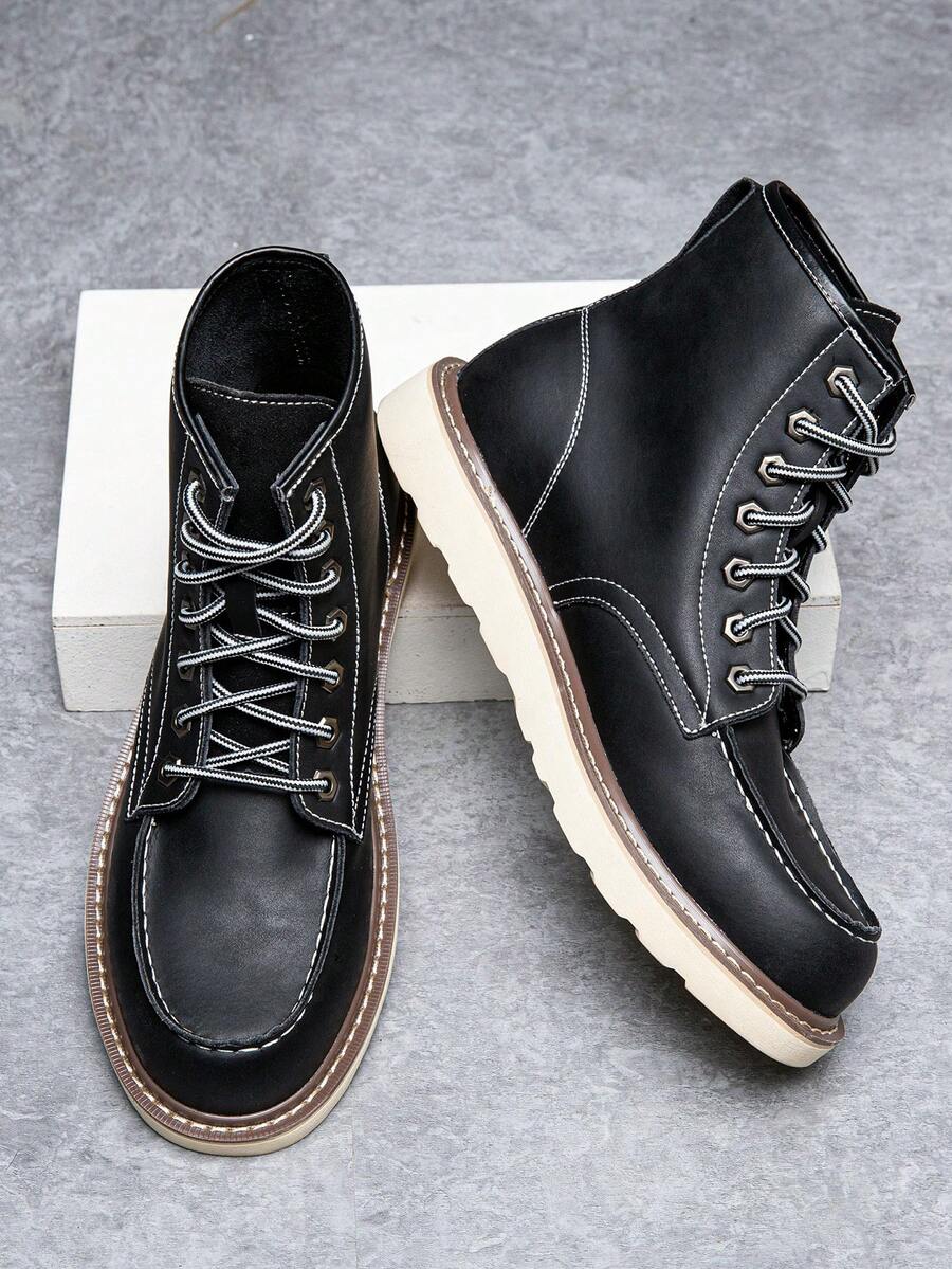 Extra Large Size Men's English Style Formal Vintage Boots, American Durable Short Boots, Outdoor Work Boots, Autumn/Winter