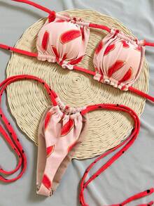 2 件西瓜水果性感露背系带泳衣比基尼，适合海滩、度假村、舞台和表演 - 西瓜粉 - 查看 1