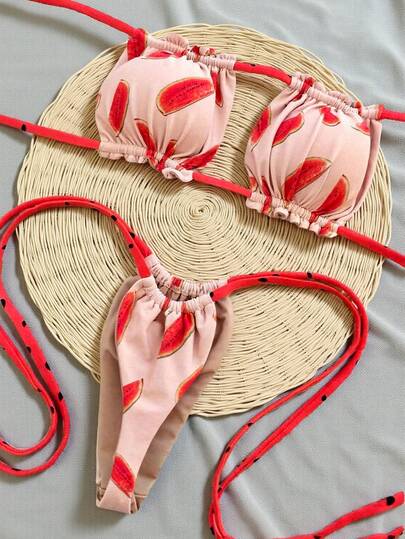 2 件西瓜水果性感露背系带泳衣比基尼，适合海滩、度假村、舞台和表演