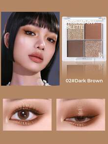 四色闪亮眼影盘，哑光高光修容，持久显色，顺滑易晕染配方，适合毕业典礼、度假、夏季、秋季、Y2K风格等场合。色彩鲜艳，打造派对、海滩、旅行、露营、户外活动、校园、节日等场合的迷人妆容，也是馈赠亲友、玫瑰女孩角色扮演的理想之选，营造迷人氛围。 - 02#深棕色 - 查看 12