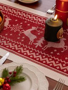 1 pieza Camino de mesa de tela rojo navideño, con flecos de borlas, diseño de estilo nórdico con estampado de ciervos, adecuado para mesa de comedor, sala de estar, decoración del hogar, regalo festivo y decoración de fiesta, disponible en varios tamaños - Rojo - Ver 10
