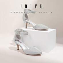 Women's IN3 D'Orsay Pumps Low Kitten Heels For Women Dress Shoes Pointed Closed Toe Wedding Bride Ankle Strap Dressy Silver Black Nude White Gold Heels For Women-2025 - Silver Glitter - 查看 11