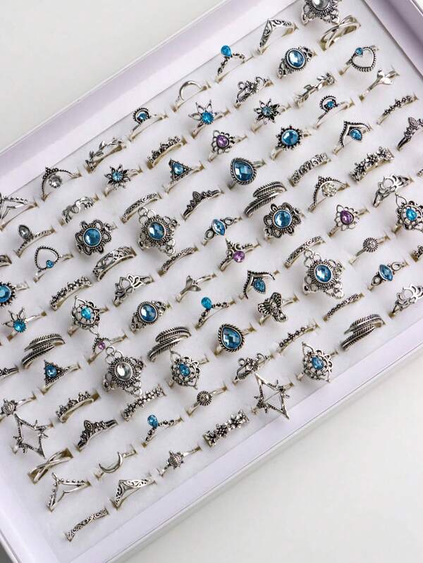 20pcs/Set Vintage Elegant Bohemian Style Artificial Stone Rings, Casual Party Gift, Everyday Jewelry Accessories For Men & Women