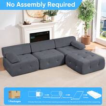 Puremind Modular Sectional Sofa With Ottoman,100inch 3-Seater Sofa Couch With Ottoman,Velvet L Shaped Couch For Living Room - Màu xám đen - Xem 11