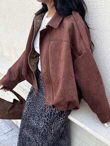 Chaqueta verde de estilo vintage casual y versátil de tela con efecto, nueva colección de otoño/invierno de Seelio