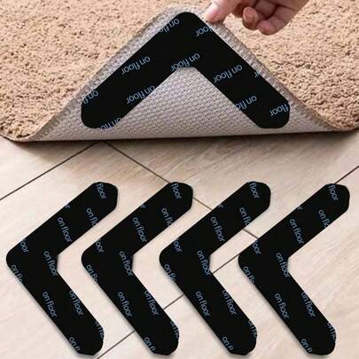 2/4/8pcs L-Type Anti Slip Carpet Stickers And Adhesives, Suitable For Living Room, Dining Room, Bathroom Tile And Wooden Floor Areas, Prevent Movement And Sliding, Ensure The Mat Is Flat And Fixed, Innovative Project, Shelf Liners