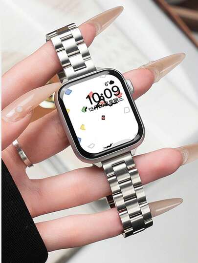 애플 워치 시리즈 11, 10, 9, 8, 7, SE, 6, 5, 4, 3, 2, 1, Ultra, 3/2/1과 호환되는 미니멀리스트 슬림 스타일 실버 메탈 밴드 1개, 조절 가능한 스테인리스 스틸 스트랩, 미니멀 디자인 교체용 스마트워치 스트랩 액세서리