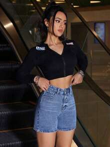 Women Denim Shorts - Medium Wash - View 4