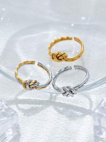 1pc Unique Rope Knot Design Adjustable Open Ring Stainless Steel Stacking Ring Golden Silvery Two Tone Jewelry For Women For Daily Wear Accessories Dating Gift