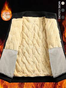 男士休闲抓绒外套 - 黑色立领拉链口袋设计，涤纶内衬，适合秋冬季节，休闲冬装 | 立领外套 | 拉链外套 - 黑色 - 查看 2