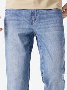 CAMEL CROWN 男士直筒牛仔裤男秋季三防弹力宽松舒适棉质手感 - 中藍 - 查看 2