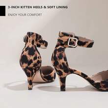Women's IN3 D'Orsay Pumps Low Kitten Heels For Women Dress Shoes Pointed Closed Toe Wedding Bride Ankle Strap Dressy Silver Black Nude White Gold Heels For Women-2025 - 豹紋絨面革 - 查看 11
