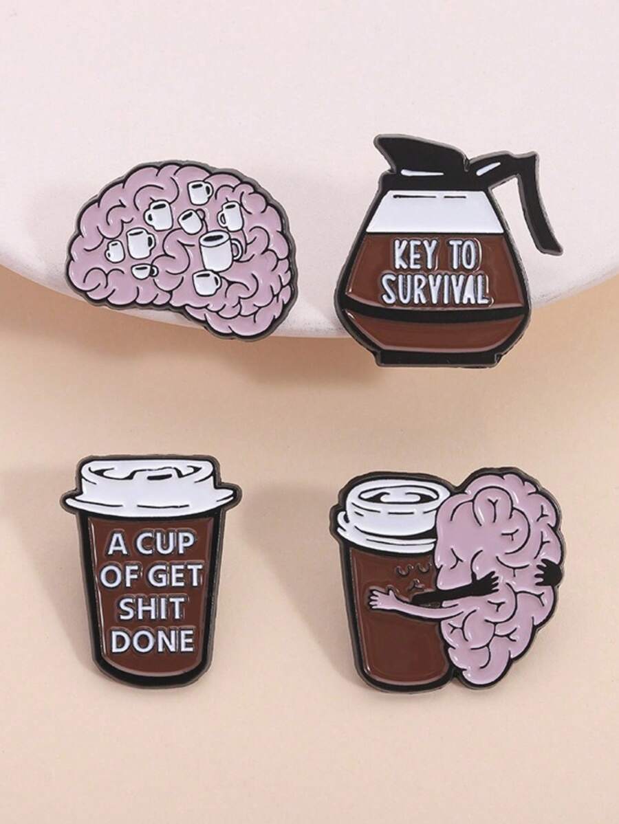 Kaffee-Kopf süße Brosche Metall Abzeichen Kleidungszubehör Anstecknadel vielseitiger Modeaccessoire, Kaffee Koffein - Verschiedenfarbig - Übersicht 1