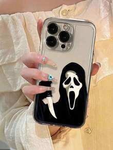 1pc Transparent Skull & Ghost Face Phone Case Compatible With IPhone 15 Pro Max/14 Plus/13 Pro Max/12/11/7G/7P/IX/XR/XS MAX/16 Pro Max/16/17/17 Pro Max/17 Air, Soft TPU Protective Cover - Multicolor - View 1