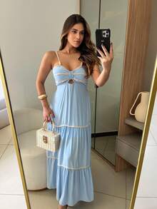 LONG SERENA DRESS WITH DOTS ON THE STRAPS, FITS SIZES 36 TO 40 - Baby Blue - View 3