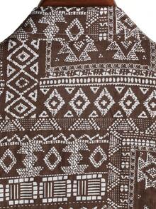 男士纽扣印花休闲短袖衬衫 - 咖啡棕 - 查看 3