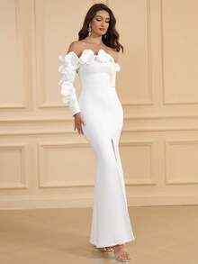 LOVE Aing Women's Handmade 3D Floral Bustier Long Sleeve Split Hem Sexy Backless Cocktail Bandage Dress, Elegant For Prom, Wedding Guest, Birthday, Graduation Ceremony, Formal Dinner, Homecoming