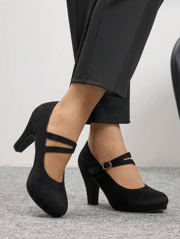 Damen Einfarbige Plateau High Heels mit dicker Sohle, elegante Party Formelle Hochzeit High Heels, bequeme wasserdichte Plateau-Schuhe, modische vielseitige Ganzjahres-Mehrzweck-atmungsaktive Schuhe, multifunktionale wasserdichte rutschfeste Ankle Band High Heels