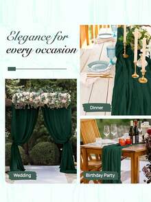 1/5/10Pcs 90*180cm/90*300cm/90*400cm Bohemian Style Green Gauze Long Tablecloth, Translucent Cheesecloth Romantic Tablecloth, Suitable For Wedding Reception Bride Holiday Birthday Valentine's Day Party Dining Table Restaurant Dressing Table Decoration, Home Decoration, Scene Decoration