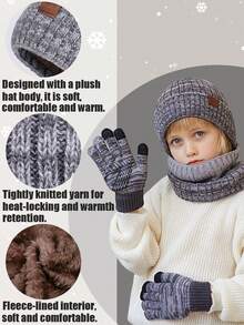 4 Stücke Kinder Mütze, Schal, Handschuhe 3 Stücke Set, große Kinder Winter warm thermisch gefütterte gestrickte Beanie Mütze, geeignet für Outdoor-Aktivitäten, Reisen, Skifahren, Schule, Radfahren - 1PC - Übersicht 7