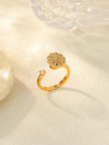 1PC Spinner Sunflower Rings For Women Stainless Steel Anti Anxiety Fidget Ring Wedding Jewelry Daily Wear Decoration