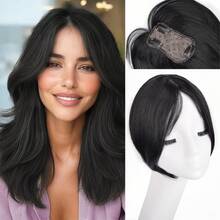 12 英寸黑色发饰 女士长层发饰 合成假发 带刘海的假发 适合稀疏头发的女性 带亮点的纤维假发 女士发夹式刘海假发 适合女孩节日发型 - 彩色 - 查看 19