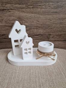 4 PCS/Set - Oval Tray Mold + Chimney Heart House Mold (Large & Small) + Small Cylinder Candlestick Mold, DIY Creative Home Decor Plaster Silicone Molds Set, Epoxy Resin Casting Mould For Handicrafts - White - View 9