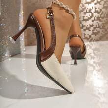 Women's Fashion High Heel Sandals, Solid Color Buckle Closure - Beige - View 9