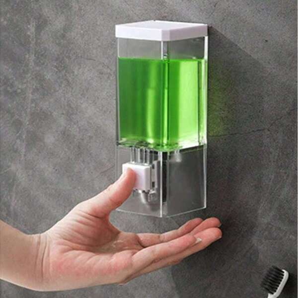 1 pieza Dispensador de jabón montado en la pared, tipo de presión, dispensador de loción y champú, botella de champú montada en la pared, dispensador de jabón líquido adecuado para hotel, moderno y minimalista, sin perforación, dispensador de jabón montado en la pared para cocina y baño, decoración de otoño, de vuelta a la escuela