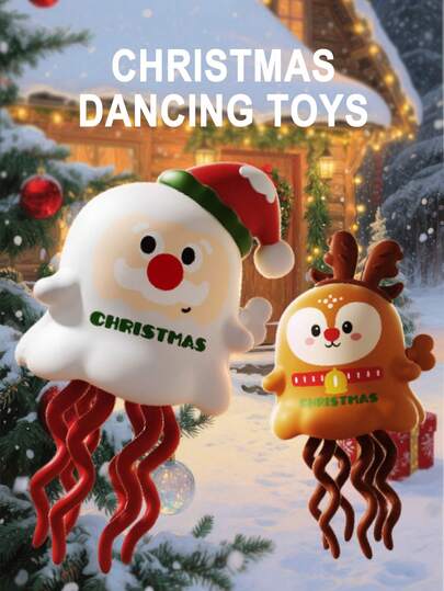 1件装发条万圣节圣诞节玩具，适合3岁以上儿童：发条南瓜幽灵+圣诞老人和驯鹿，疯狂跳舞，缓解压力，可滑行和爬行，创意益智儿童礼物