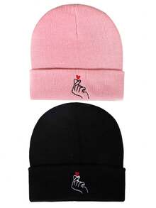 2 chiếc mũ len thêu tay thường ngày mùa đông mùa thu ngày lễ tình nhân ngày lễ tình nhân - Nhiều màu - Xem 4