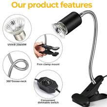 Lampada riscaldante per rettili UVB/UVA regolabile con telecomando, fornita con due lampadine, rotazione a 360°, dimmeraggio della luce diurna, adatta per lucertole, tartarughe e altri rettili.