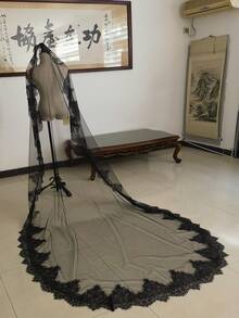 1pc Romantic, Lightweight 3 Meters Lace Trim Bridal Wedding Veil, Elegant For Outdoor, Lawn, Church Wedding Photography Fall Clothes For Women - Beige - View 9