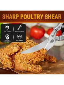 Reach Heavy Duty Poultry Shears With Serrated Edge - Kitchen Scissors For Chicken, Bone, Meat, Turkey, Fish - No Rust, Spring Loaded, Stainless Steel - 銀色 - 查看 2