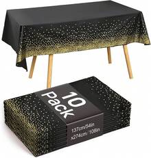 10pcs Manteles Desechables para Mesa Redondos,84 Pulgadas,Mantel para Mesa de Banquetes, Eventos y hogar,Tablón,Mantel de PEVA, Impermeable, Resistente al Desgaste (Negro, 213cm Redondo) - Negro - Ver 1