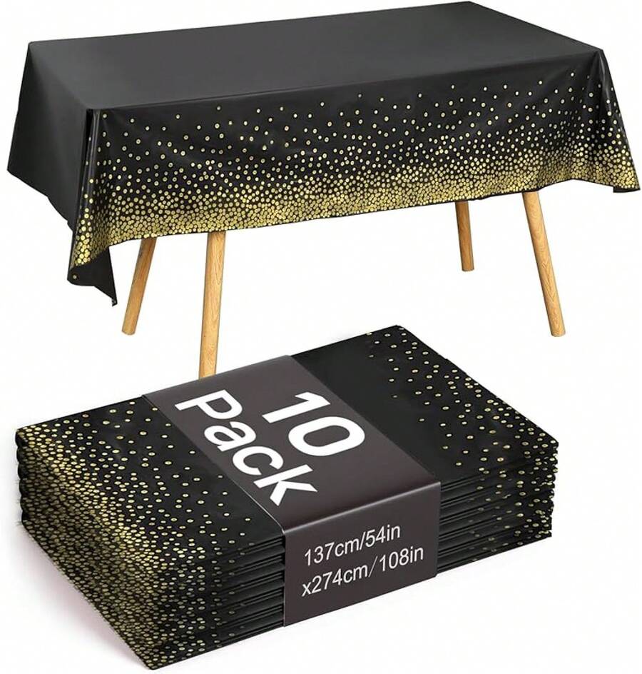10pcs Manteles Desechables para Mesa Redondos,84 Pulgadas,Mantel para Mesa de Banquetes, Eventos y hogar,Tablón,Mantel de PEVA, Impermeable, Resistente al Desgaste (Negro, 213cm Redondo) - Negro - Ver 1