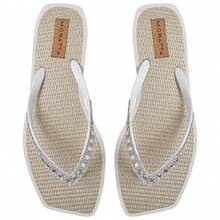 Women's Lumix Rhinestone Flip Flops With Straw Sole And Stylish Beach Flip Flops - White - View 7