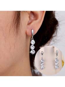 أقراط من الزركونيا المكعبة اللامعة والعصرية والمتعددة الاستخدامات، طراز طويل كلاسيكي مناسب للوجوه الدائرية، أقراط أنيقة (بدون علبة)