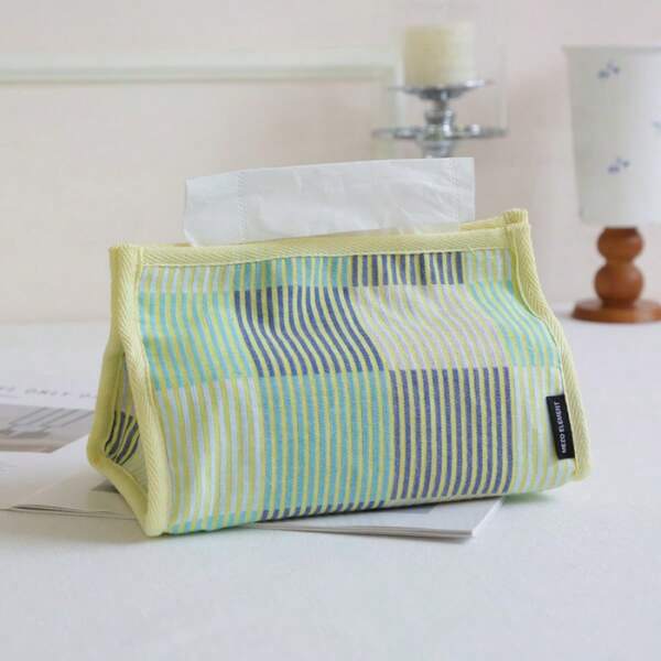 Caja de pañuelos de estilo coreano/japonés creativa con rayas, cuadros, patchwork, soporte de tela para pañuelos, dispensador de toallas de papel, bolsa para toallitas húmedas